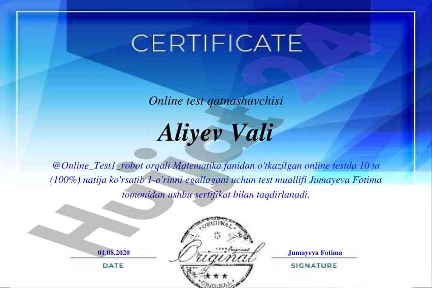 Matematika fanidan online test natijalari