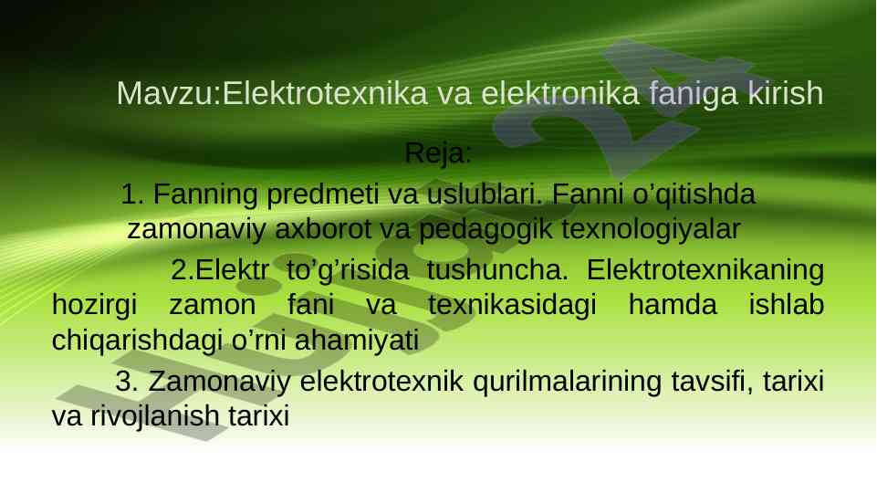 Elektrotexnika va elektronika faniga kirish