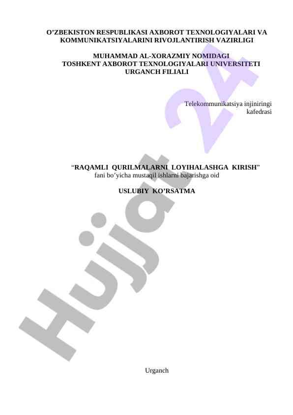 Raqamli qurilmalarni loyihalashga kirish uslubiy ko'rsatma