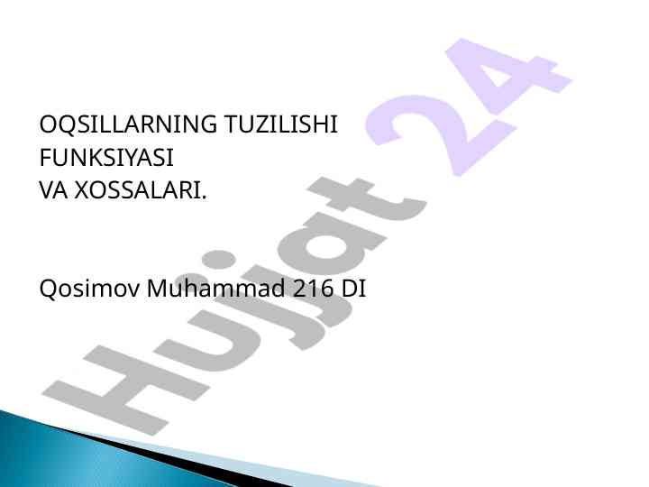 Oqsillarning tuzilishi funktsiyasi va xossalari