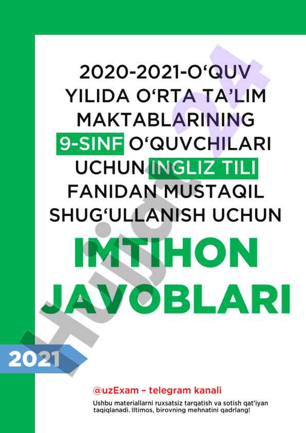 Ingliz tili mustaqil shug‘ullanish biletlari 2021
