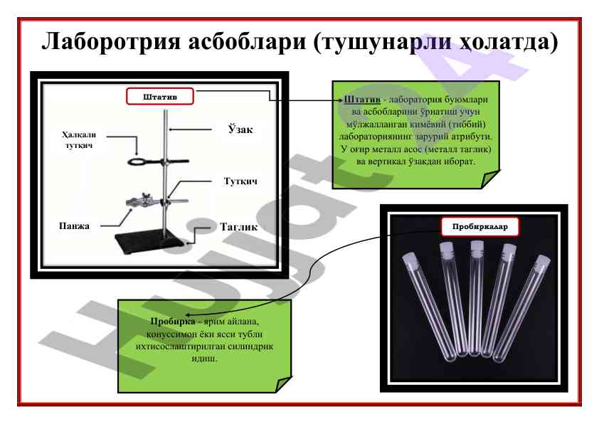 Laboratoriya asboblari: tugmalar va ijaralar