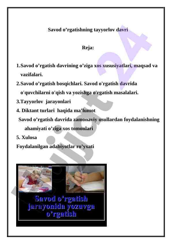 Savod o‘rgatishning tayyorlov davri tahlili