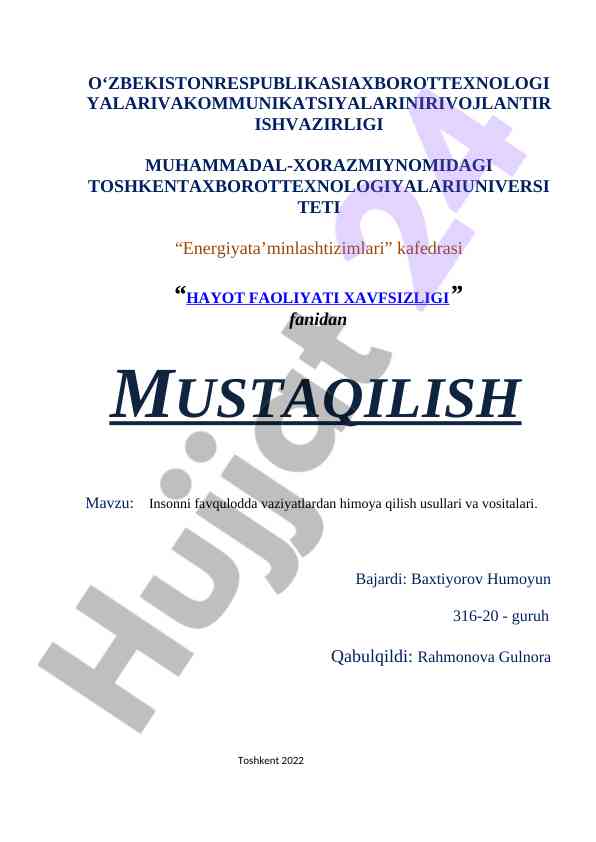Insonni favqulodda vaziyatlardan himoya qilish usullari