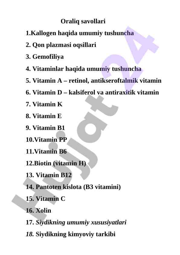 Biokimyo asoslari va vitaminlar tahlili