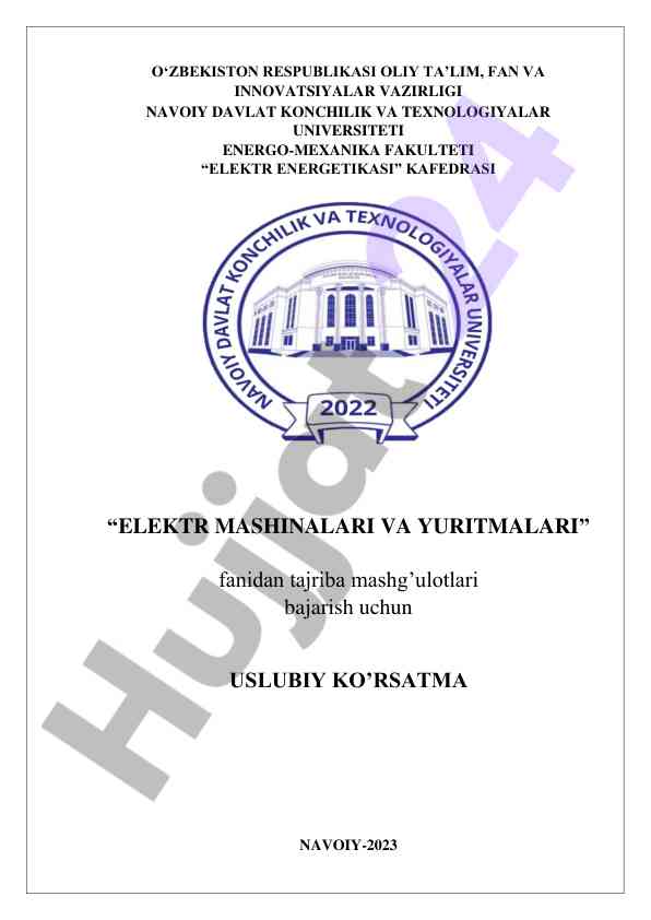 Usuliy ko'rsatma elektr energetikasi fanidan