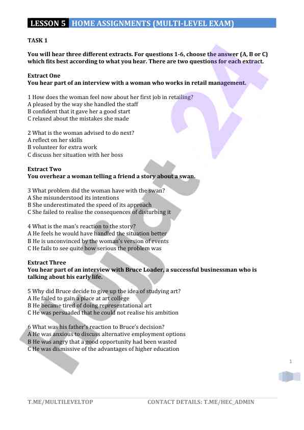 Home assignments multi-level exam overview