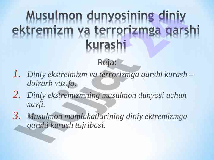 Diniy ekstreimizm va terrorizmga qarshi kurash