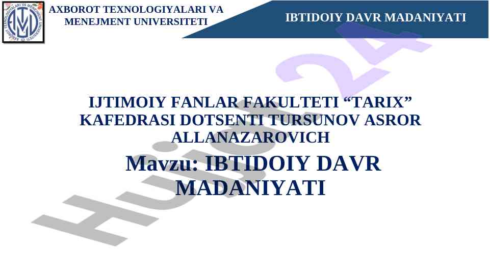 Ibtidoiy davr madaniyati tahlili
