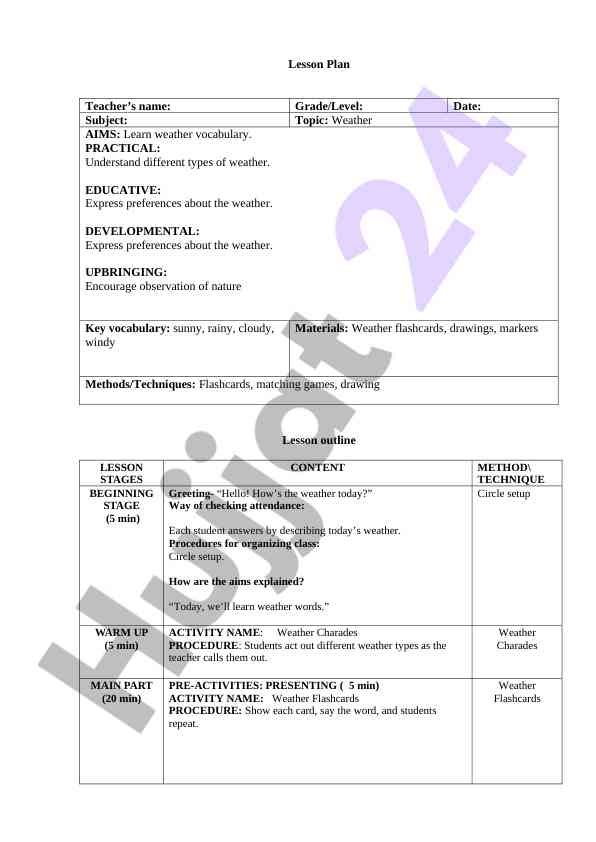 Ob-havo Mavzusida Dars Rejasi