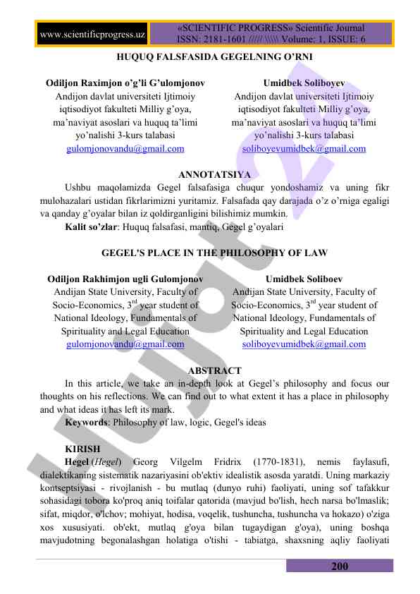 Gegel's place in the philosophy of law