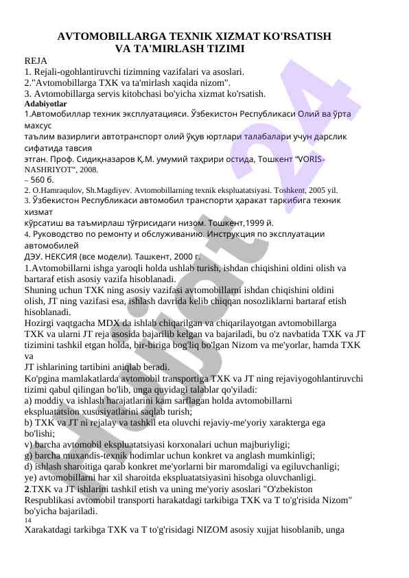 Avtomobillarga texnik xizmat ko'rsatish tizimi