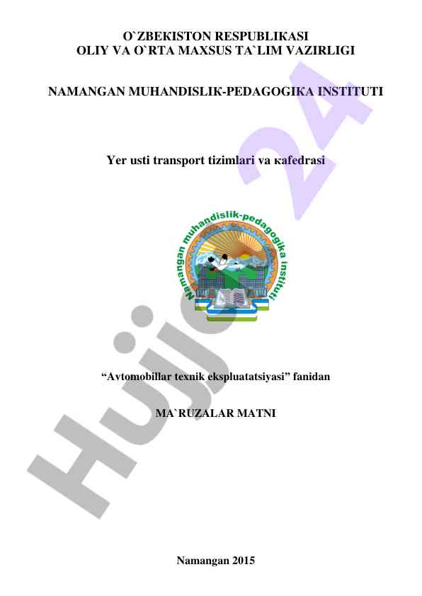 Avtomobillar texnik ekspluatatsiyasi ma'ruzalar matni