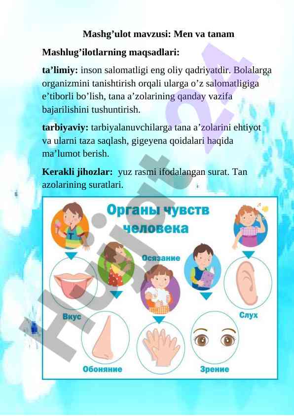 Tanamiz va salomatligimizni o'rgatish mashg'uloti