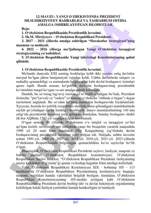 Yang o'zbekistonda prezidentlik va islohotlar