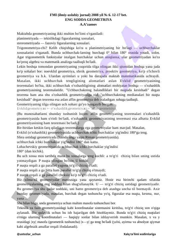Geometriyaning muhim bo'limlari: planimetriya va stereometriya