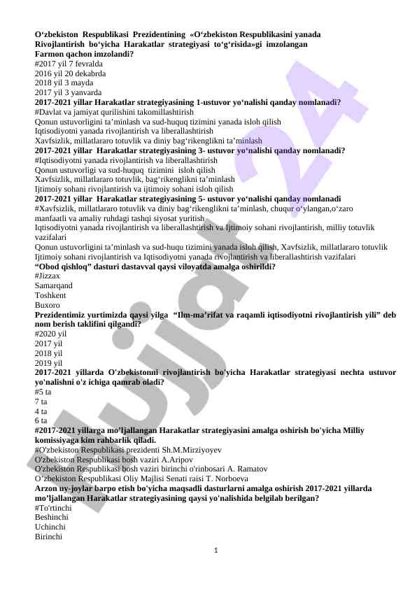 O‘zbekiston respublikasini rivojlantirish strategiyasi