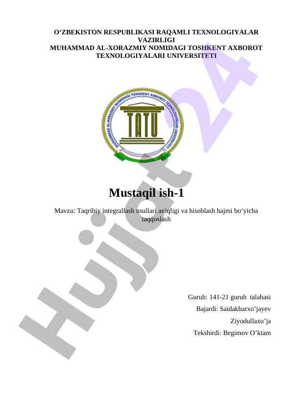 Taqribiy integrallash usullari taqqoslash