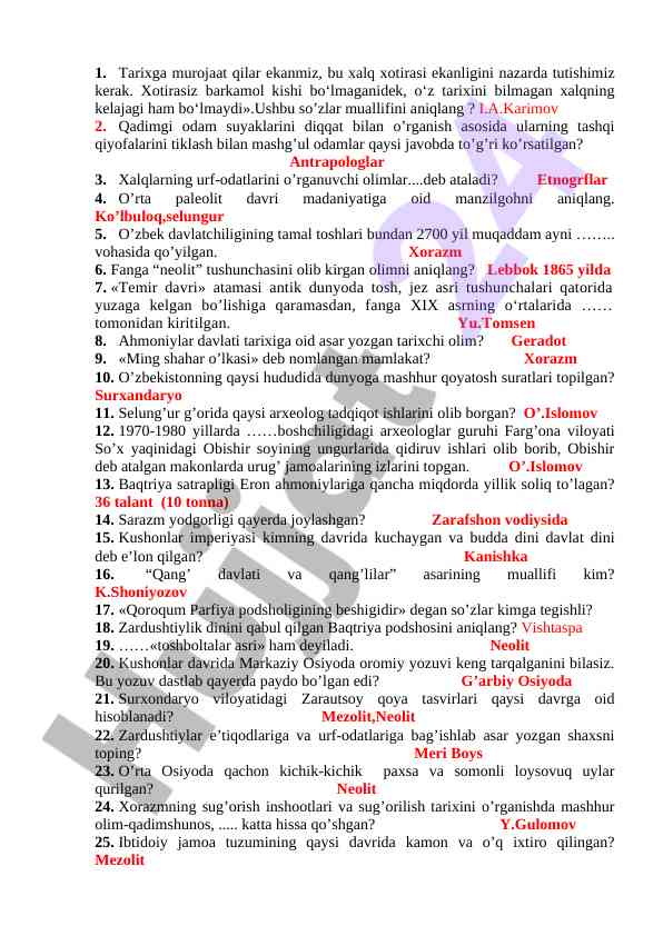 Tarix va xotira: o’zbekistonning o’rta paleolit davri