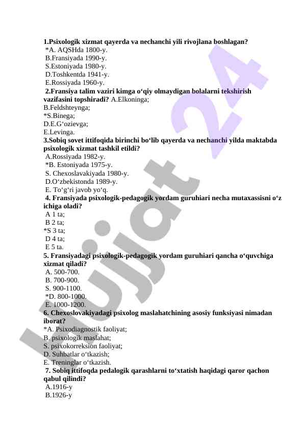 Psixologik xizmat tarixi va tashkiloti
