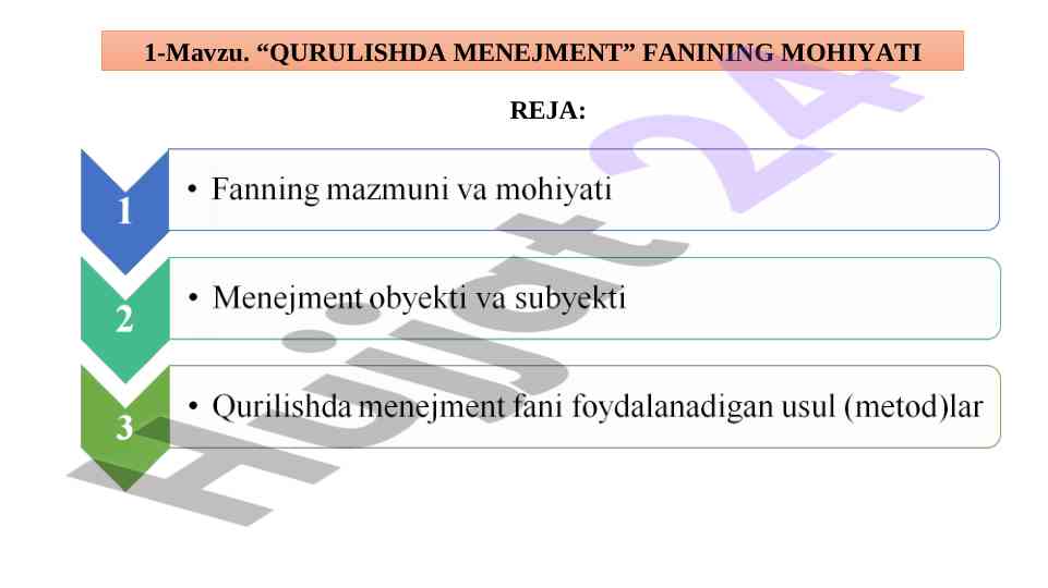 Qurilishda menejment fanining mohiyati