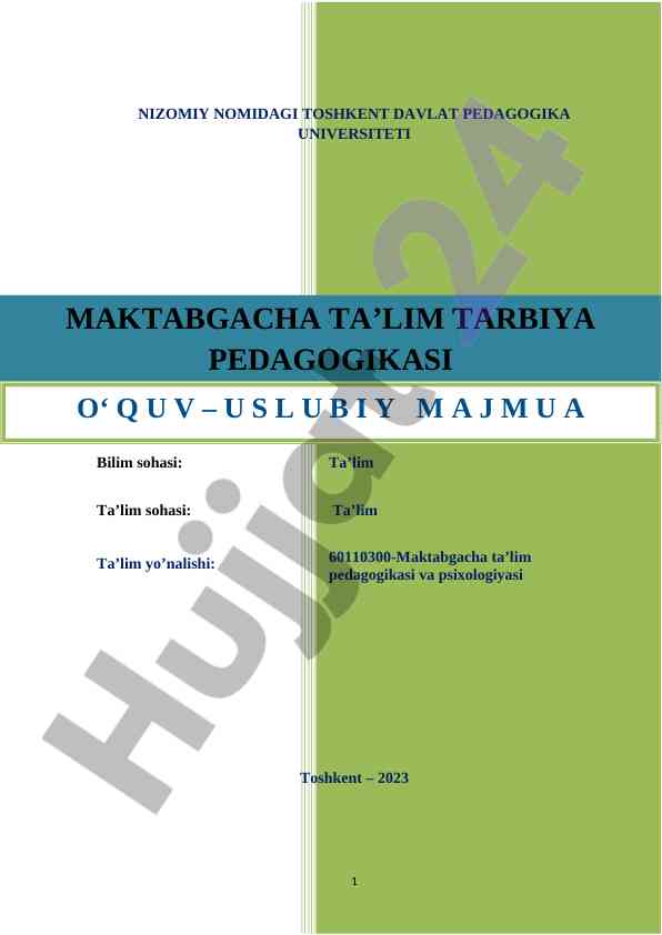 Maktabgacha ta’lim tarbiya pedagogikasi modul majmua