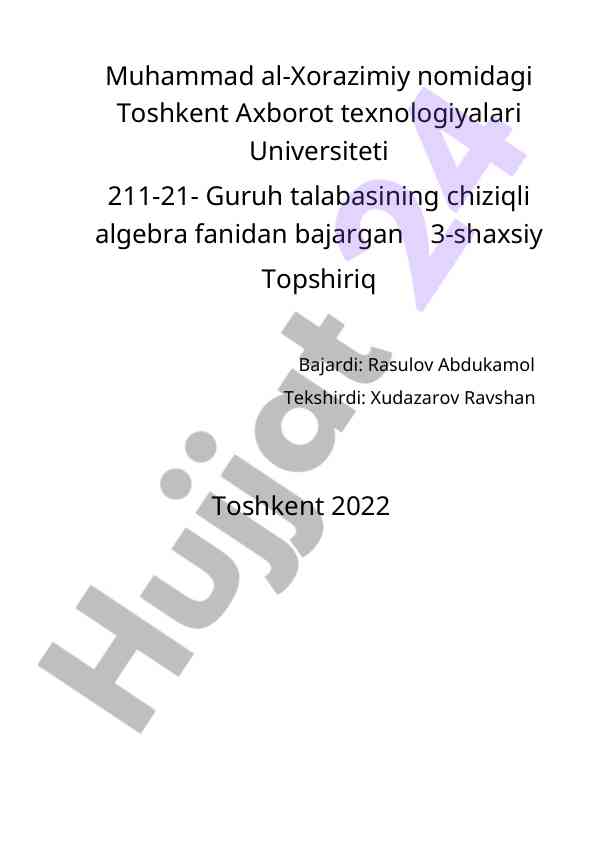 Chiziqli algebra fanidan topshiriq