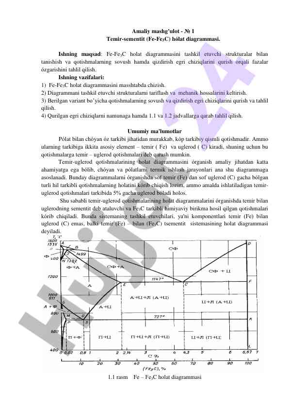 Fe-fe3c holat diagrammasining tahlili