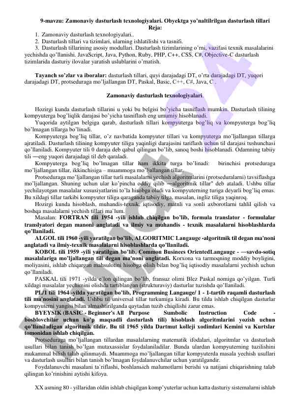 Zamonaviy dasturlash texnologiyalari va tizimlari