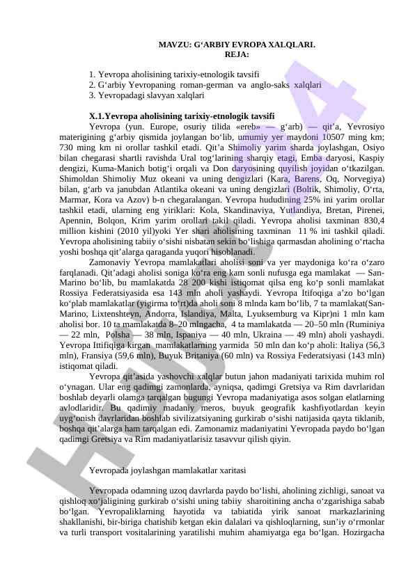G‘arbiy yevropa xalqlari va ularning tarixi