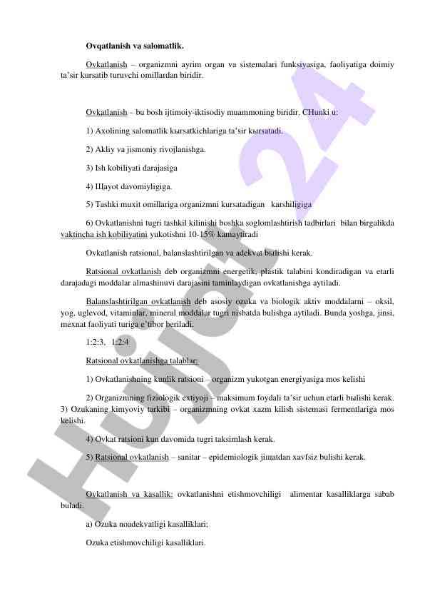Ovqatlanish va salomatlik: asosiy tamoyillar