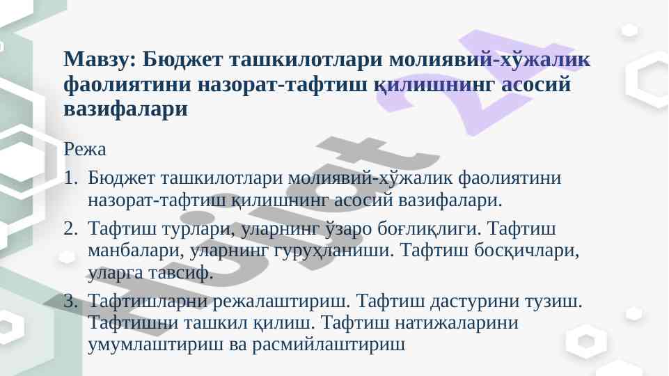 Budget organizations financial control main tasks