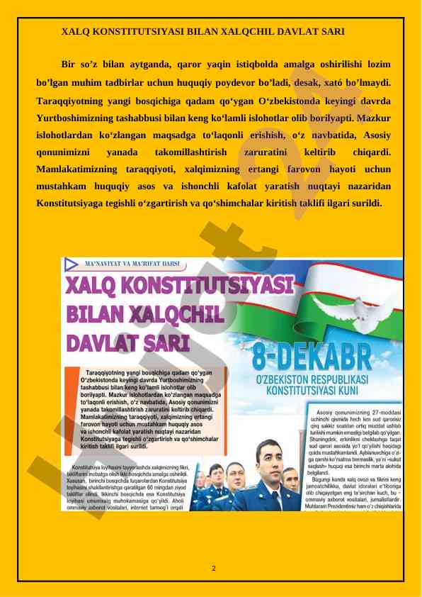 Xalq konstitutsiyasi va xalqchil davlat sari