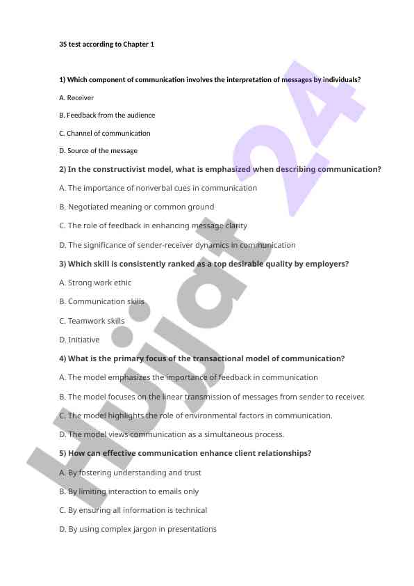 Kommunikatsiya bo‘yicha 35 test savollari