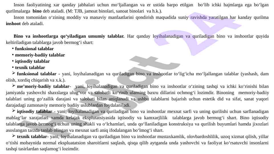 Bino va inshootlar loyihalash talablari