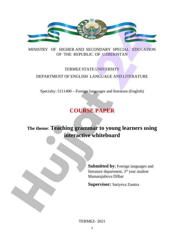 Interactive whiteboard bilan yosh o‘quvchilarga grammani o‘rganish