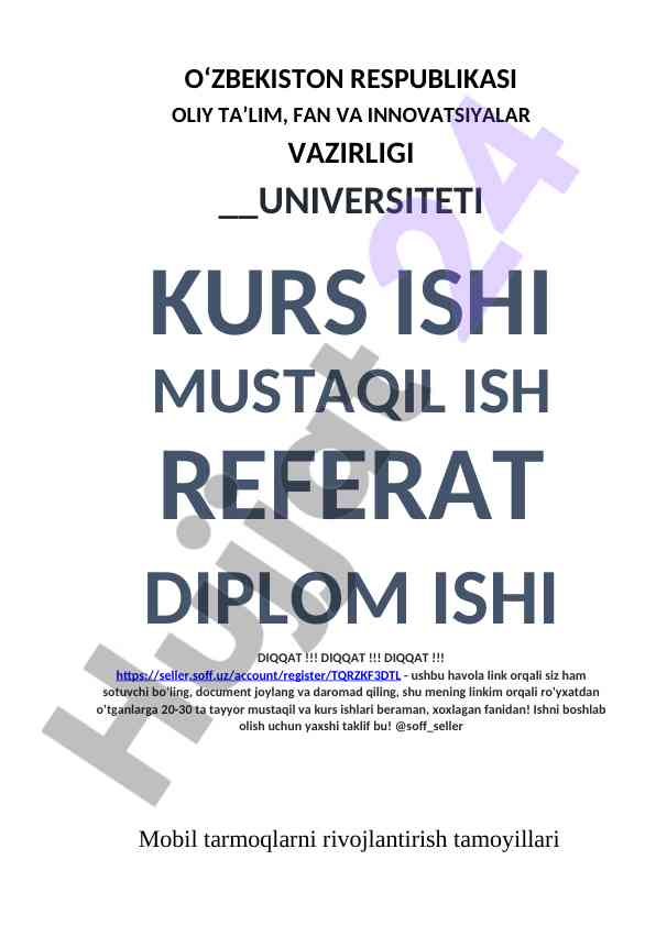 Mobil tarmoqlarni rivojlantirish tamoyillari reja