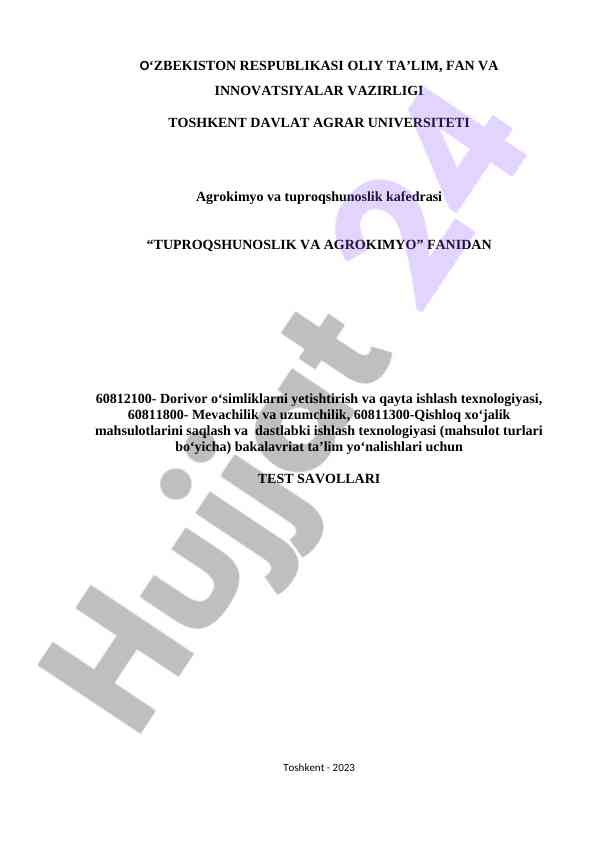 Dorivor O‘simliklar Yetishtirish Va Qayta Ishlash Testlari
