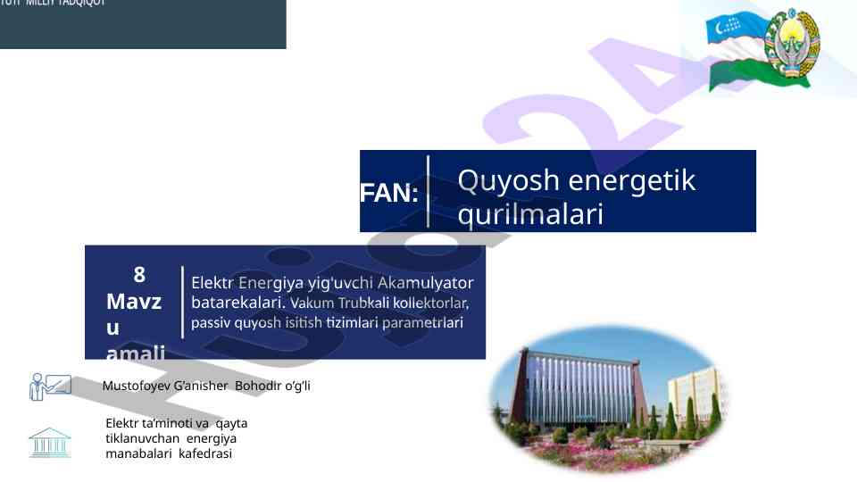 Quyosh energetik qurilmalari va ularning parametrlari