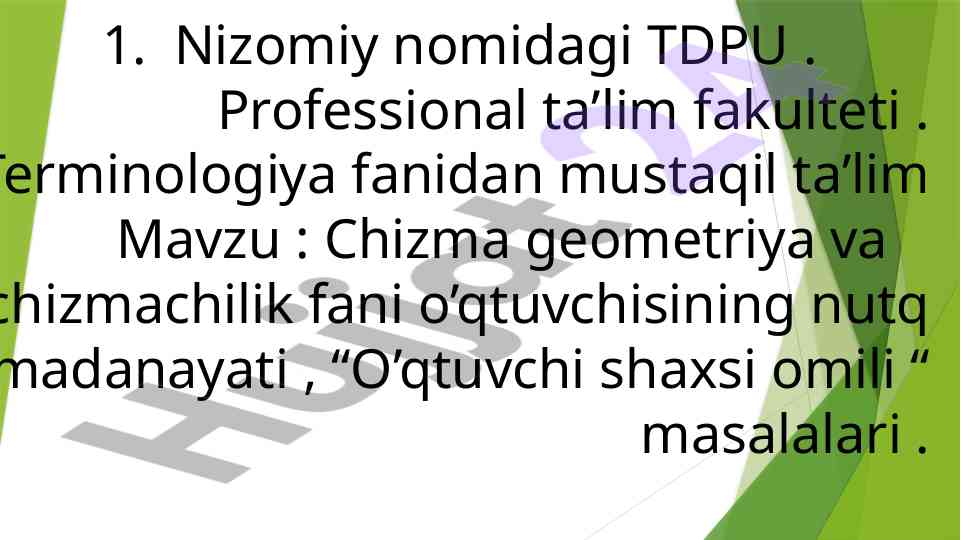 Chizma geometriya va chizmachilik fani o‘qtuvchisi