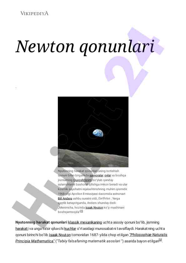 Nyutonning harakat qonunlari va ularning ahammiyati