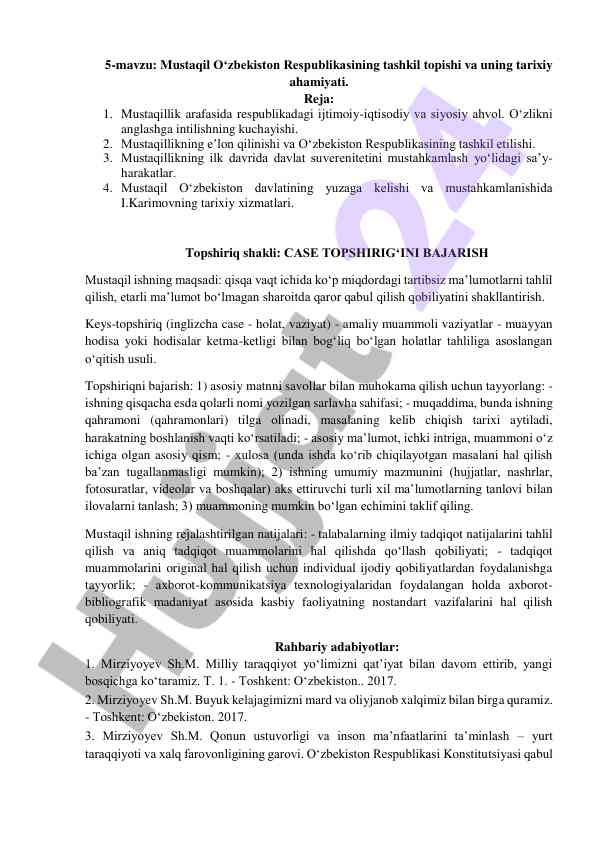 Mustaqil o‘zbekiston respublikasining tashkil topishi