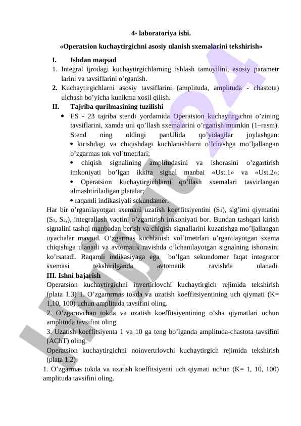 Operatsion kuchaytirgichni ulanish sxemalarini tekshirish