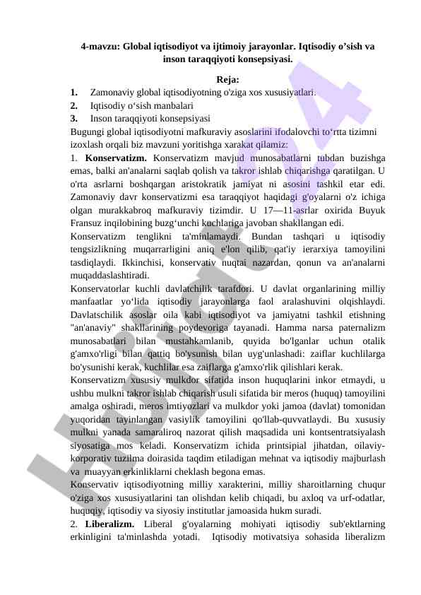Global iqtisodiyot va ijtimoiy jarayonlar tahlili