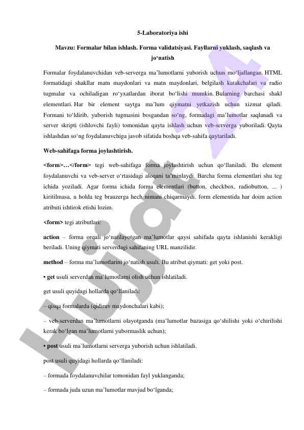 Formalarga oid laboratoriya ishlari rivojlantirish