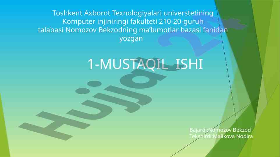 Ma’lumotlar bazasi yaratish va relyatsion yondashuv
