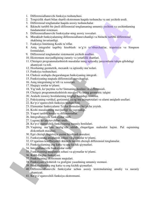 Differensial tenglamalar va ularning xossalari