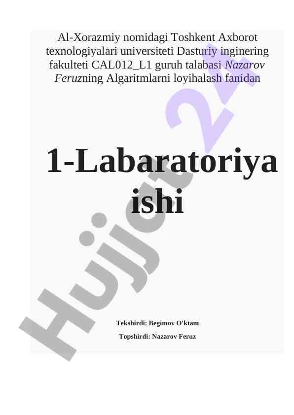 Algaritmlarni loyihalash fanidan laboratoriya ishlari