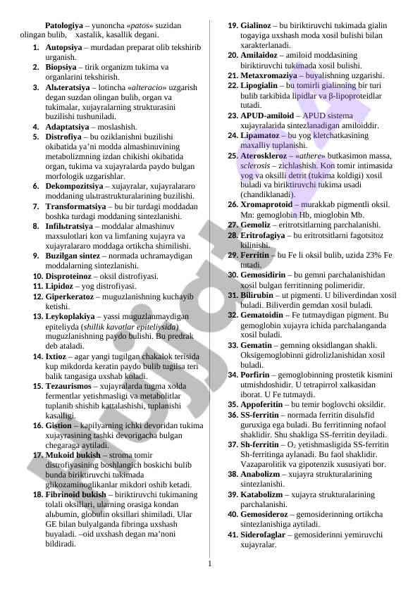 Patologiya asoslari va muhim tushunchalar