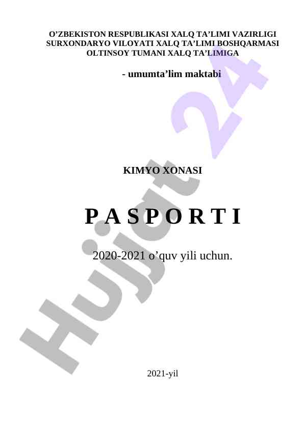 Kimyo xonasi pasporti 2020-2021 o‘quv yili bo'yicha